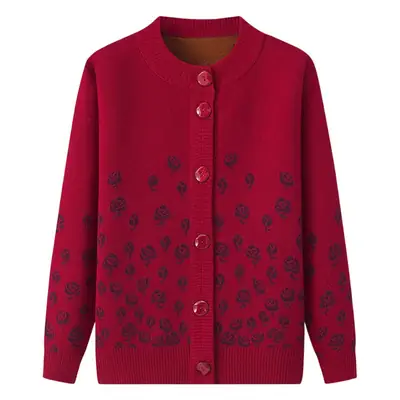 Red Velvet Embroidered Cardigan for Women
