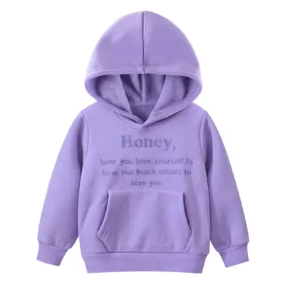 Girls Hoodie Purple Fleece Lined with Embroidered Letters