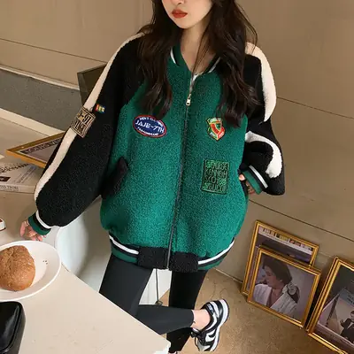 Women Wool Baseball Jacket with Scarf 2025 Winter