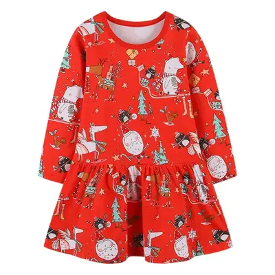 Autumn New Girls Long Sleeve dress European and American Style Cartoon Christmas Princess Dress Knitted Cotton Cute Children's Dress