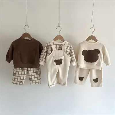 Infants Pure Cotton Cartoon Suit 2023 Autumn Bear Embroidered