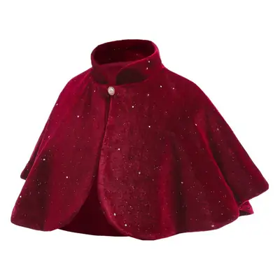 Girls Red Velvet New Year Cape Party Dress