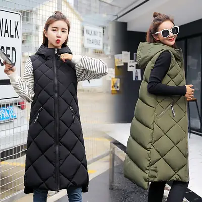 Women's Olive Green Quilted Hooded Vest Mid-Length 2025
