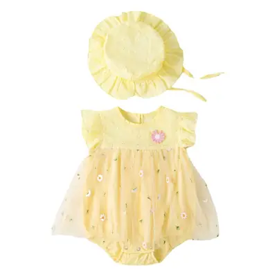 Baby Mesh Daisy Dress Yellow Newborn Sleeveless Romper