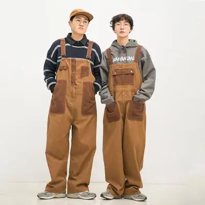 Japanese Style Unisex Loose Overalls Retro Orange Brown