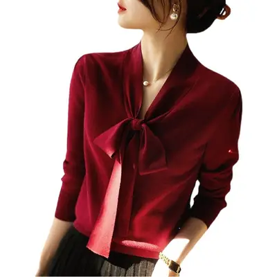 Women's Red Knoted Knit Sweater Jacket 2025