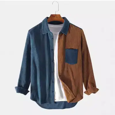 Men's Long Sleeve Corduroy Shirt Blue Brown