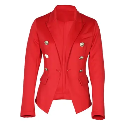 Women's Red Button Jacket with Gold Accents