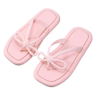 Women's Black Bow Slip-On Flip Flops Thick Bottom
