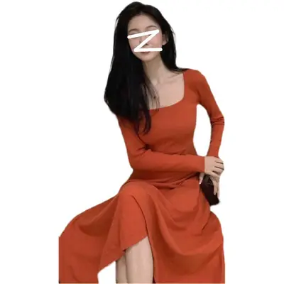 Black Long Sleeve Square Collar Dress for Women
