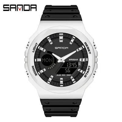 Sanda Red Octagonal Electronic Watch with Digital Display