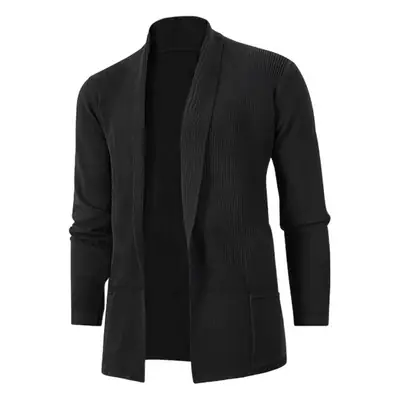 Men Black Knitted Cardigan with Long Sleeve
