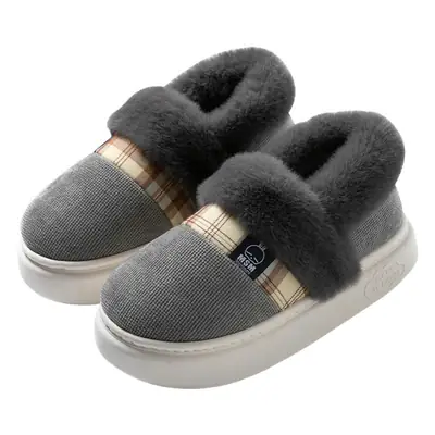 Women Cotton Slippers Warm Plush Heel Indoor