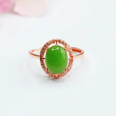 Guan Yu Jade Ring S925 Silver Inlaid Natural Hetian Jade