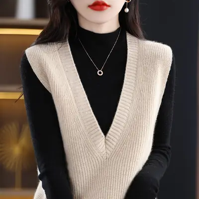 Women V-Neck Knitted Sleeveless Vest Coat Winter 2022