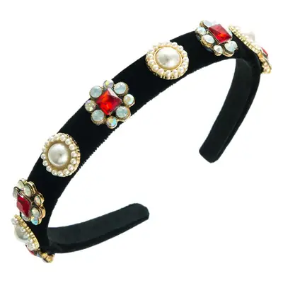 Black Diamond Headband with Pearl & Red Stones