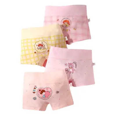 Girls Cotton Boxer Pants Pink Plaid High Waist