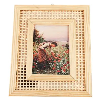 Nordic Style Pine Wood Photo Frame, Handmade Bamboo Woven Rectangular Picture Frame, Home Wall Hanging Decoration, Bedside Table Photo Frame