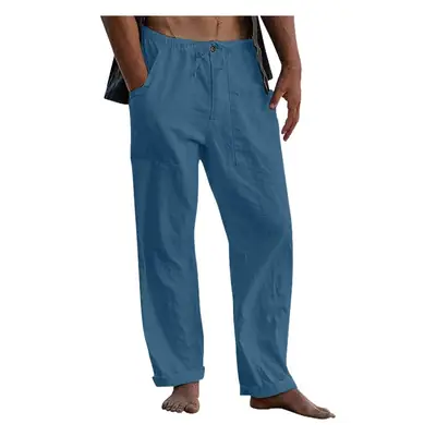 Men Linen Trousers Yoga Beach Loose Summer Waist Drawstring