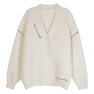 Women V-neck Sweater Coat Black All-match College Style