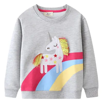 Girls Cartoon Unicorn Sweatshirt Grey Autumn