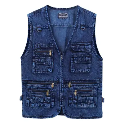 Denim Fishing Vest for Men Large Size