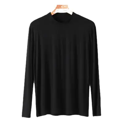 Men's Black Modal Half High Collar T-Shirt