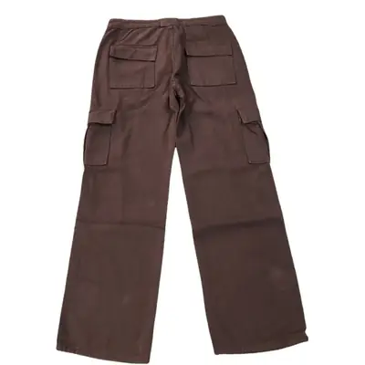 Women's Brown Cotton Mid-Waist Casual Pants with Belt