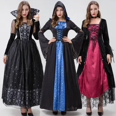 Vampire Witch Costume Dress Black Blue Red