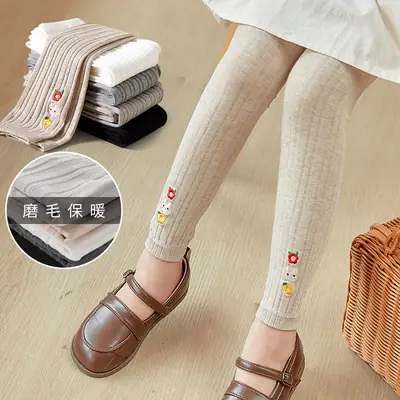 Girls Velvet Leggings Autumn Winter White Nine Point Pantyhose