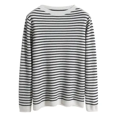 Women Pinstripe Knit Sweater Large Blue Striped