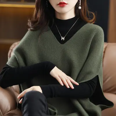 Elegant V-Neck Knit Vest for Women Spring Autumn