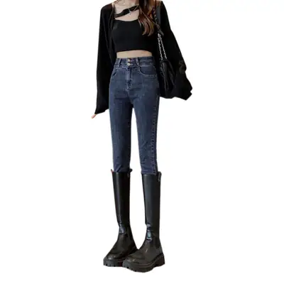 Women Slim Fit Denim Pencil Pants Winter High Waist