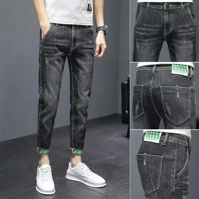 Men Slim Fit Tinged Cropped Jeans Autumn Wear