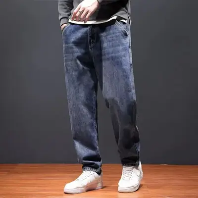 Men's Blue Denim Harem Pants Loose Fit Casual Cropped