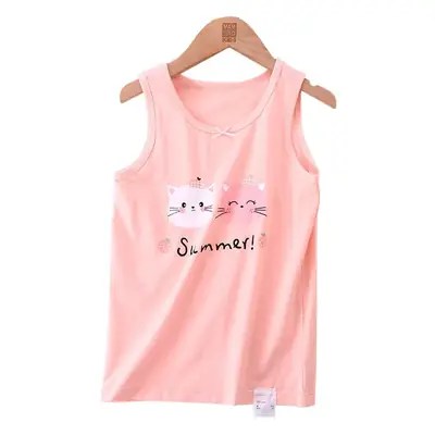 Girls Summer Sleeveless Vest Set Pink Cotton