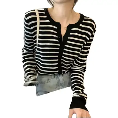 Women's Korean-style Striped Cardigan Coat 2025
