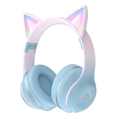 Cat Ear Bluetooth Headset Pink Gradient Long Battery