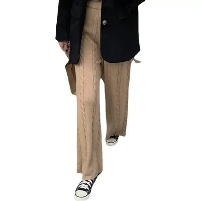Women Striped Knitted Trousers Winter Casual Loose Fit