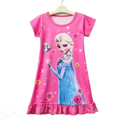 Princess Print Ruffled Nightdress for Girls 6413
