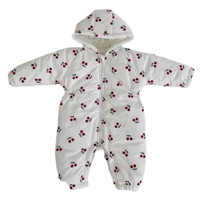 2025 Winter Velvet Hooded Quilted Coat for Baby Girls Cherry Print