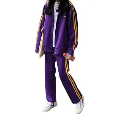 Women Korean Style Green Track Pants Set 2025