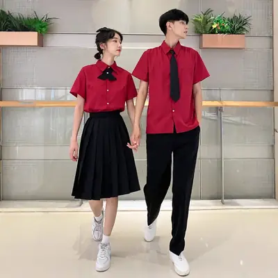 Red Bow Neck School Uniform Set for Girls