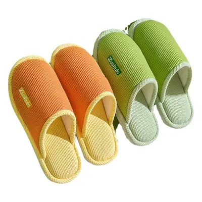 Spring and Summer New Indoor Wooden Floor Comfortable Home Cotton Slippers, Four-Season Closed-Toe Couple's Home Linen Slippers