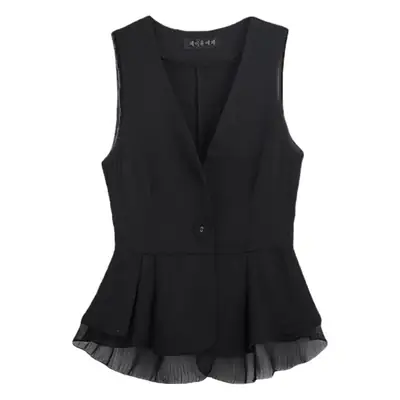Black Chiffon Vest Women Spring Autumn Slim Fit Waistcoat Style
