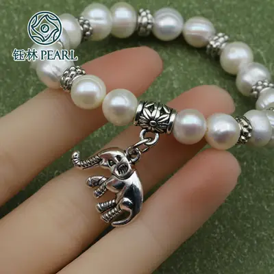 Natural Pearl Elephant Pendant Bracelet for Women