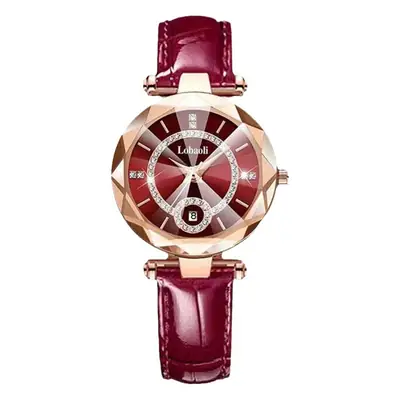 Women's Quartz Gold-Plated Watch, High-Value Simple Alloy Leather Strap Retro Diamond-Encrusted Wristwatch for Middle School Students