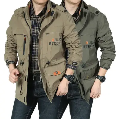 Men's Waterproof Blue Windbreaker Mid-Length Slim Fit