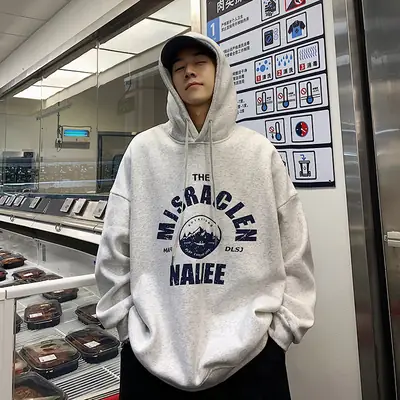 Kids Hooded Sweatshirt Grey BMW Print Loose Fit