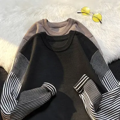 Black Striped Crewneck Sweater for Boys
